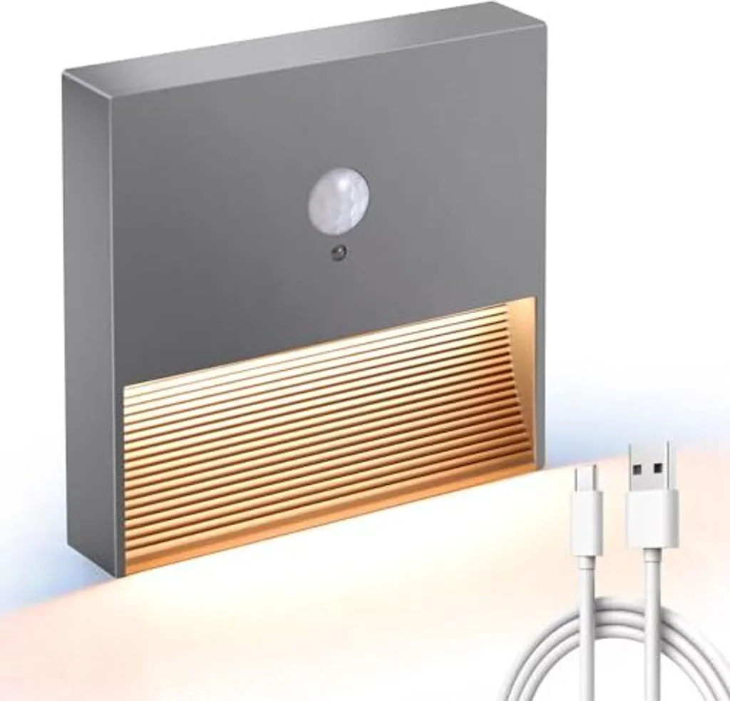 Batteria luce notturna sensore di movimento barra di ricarica interna su luci, luce regolabile parete, scale, armadio, corridoio (Pack 1)