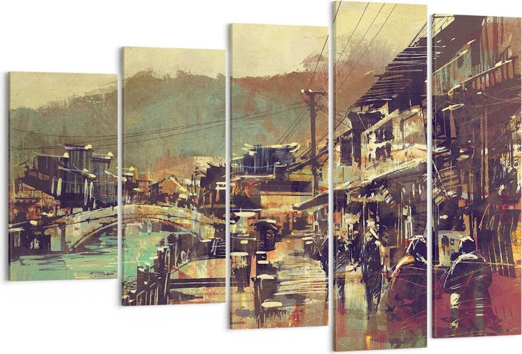 Bild auf Leinwand - Leinwandbild - Brücke Straße Fluss - 150x100cm - Wand Bild - Wanddeko - Leinwanddruck - Bilder - Kunstdruck - Wanddekoration ...