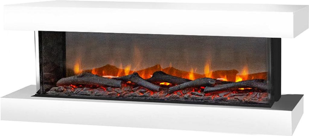 Xaralyn Elektrischer Wandkamin - Disegno 120SW - weiß Holz - 1400 Watt Heizung - mit Fernbedienung - 3-seitiger Elektrokamin - Dekokamin