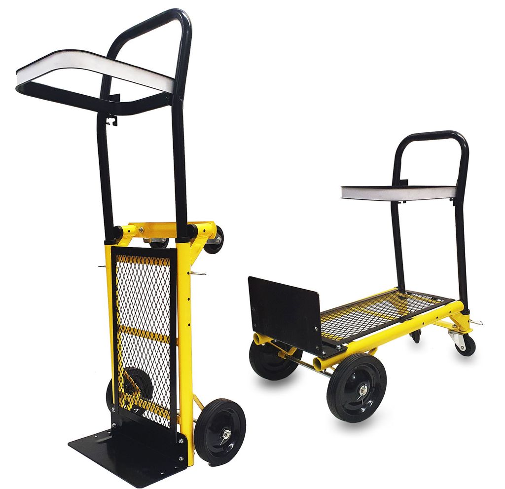 Sackkarre SKK-120G 2in1 als 4-Rad-Wagen, 120kg Tragkraft, 3-fach höhenverstellbar, Plattform 30x15cm