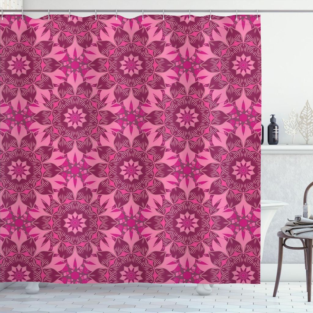 ABAKUHAUS Blumen Duschvorhang, Oriental Zierblumenmuster arabischen Folk Effekte traditionell osmanische, 175 x 180 cm, Rosa Dunkle Magenta