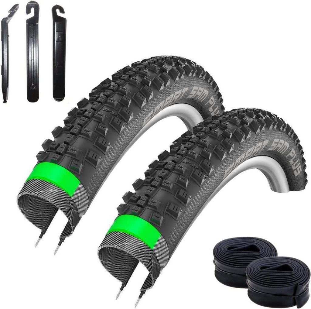 2 x Schwalbe SMART SAM PLUS Performance Fahrradreifen DD GreenGuard Pannenschutz E-25 Fahrrad Decke Mantel 42-622 (28 x 1.60") + 2 Schwalbe AV17 Sc...