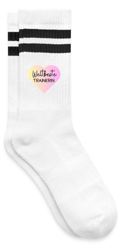 Spreadshirt Weltbeste Trainerin Gestreifte Tennissocken, 37-41, Weiß/Schwarz
