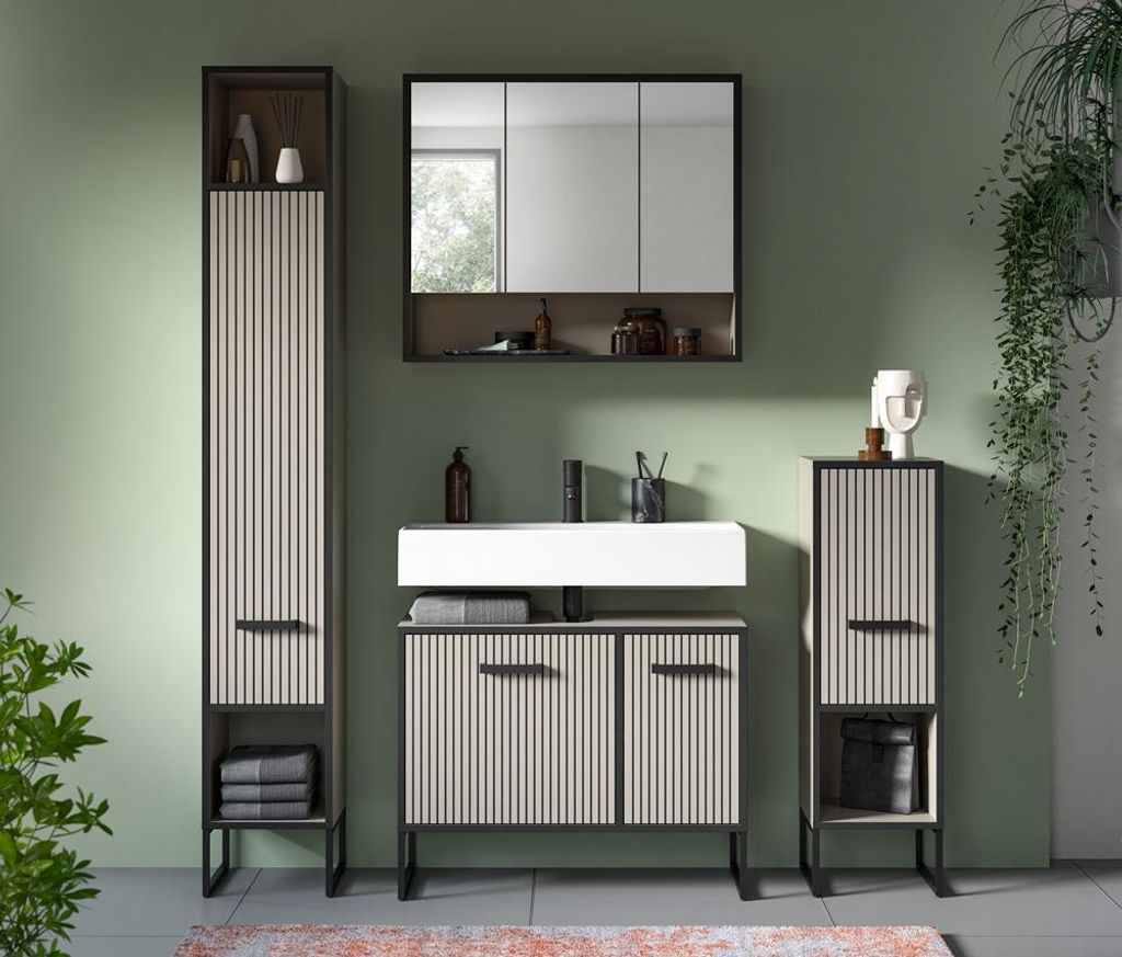Bagno Badmöbelset 4 Teile hellgrau, cremefarben.