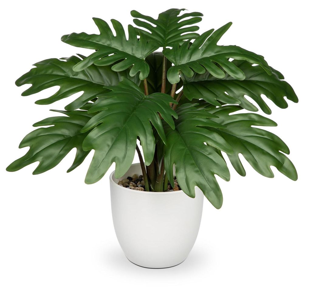 Künstlicher Philodendron, klein, 28 cm, mit Topf, realistische Kunstpflanze, künstliche Pflanze für Badezimmer, Wohnzimmer, Schlafzimmer, Tischd...