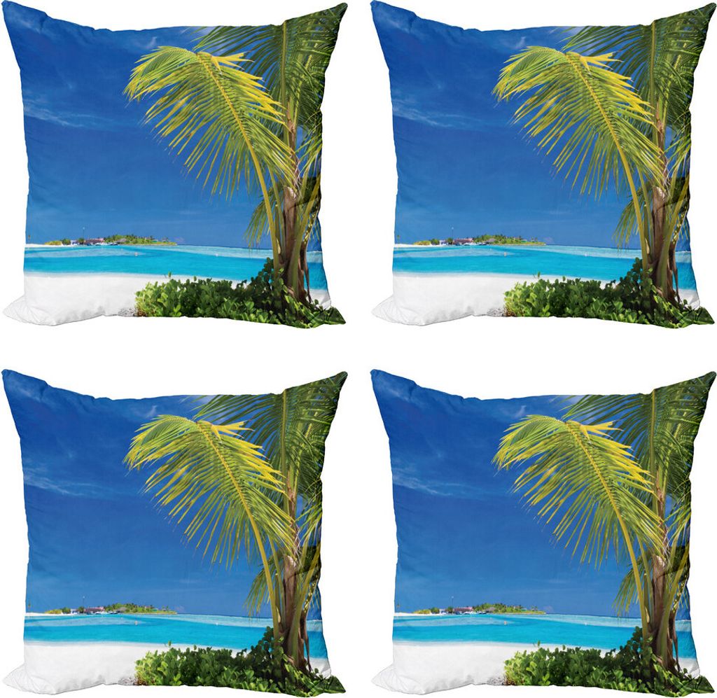 ABAKUHAUS Ozean Kissenbezug Set (4 Stück), Karibik Relaxing Tropic, Moderner Doppelseitiger Digitaldruck, 40 cm x 40 cm, Grün, Blau, Weiß
