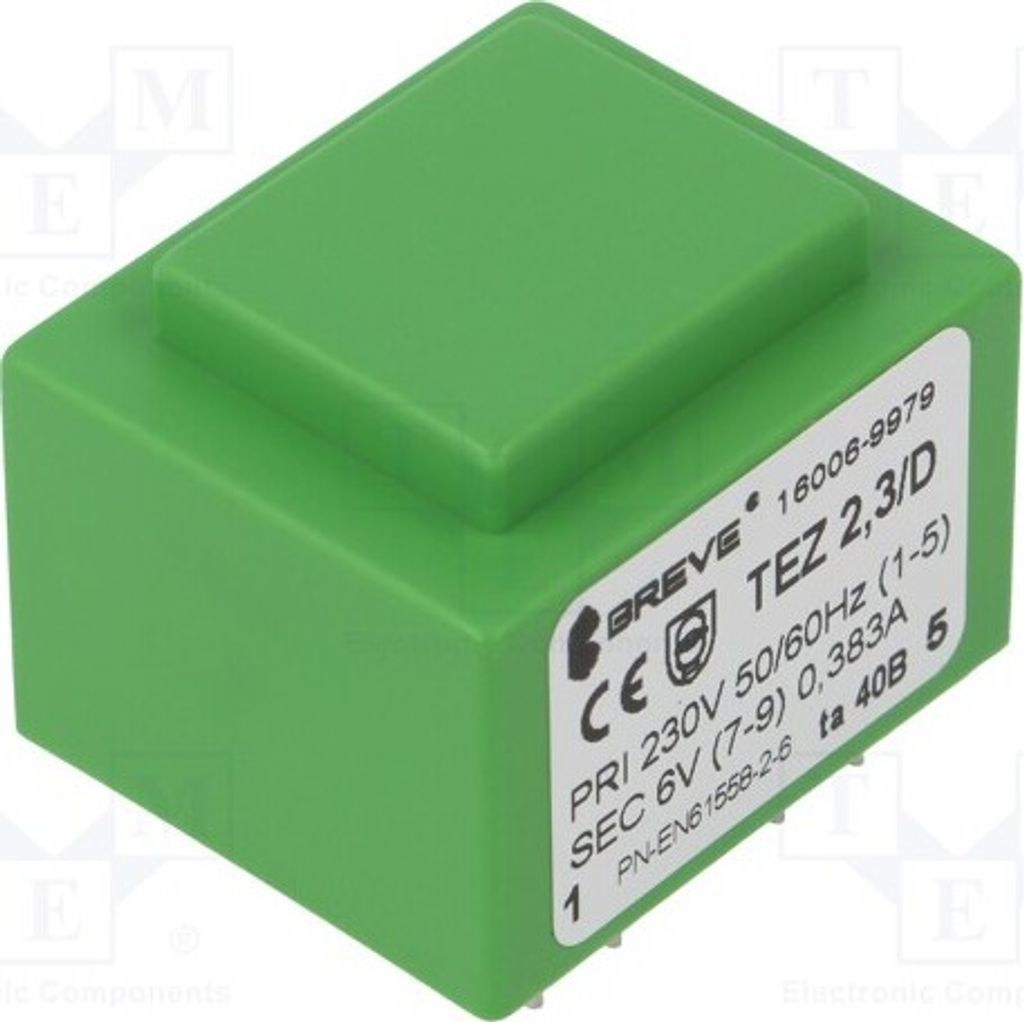 1x Transformator: überzogen 6V 383mA 2,3VA 230VAC Montage: TEZ2.3/D230/6V TA40 -