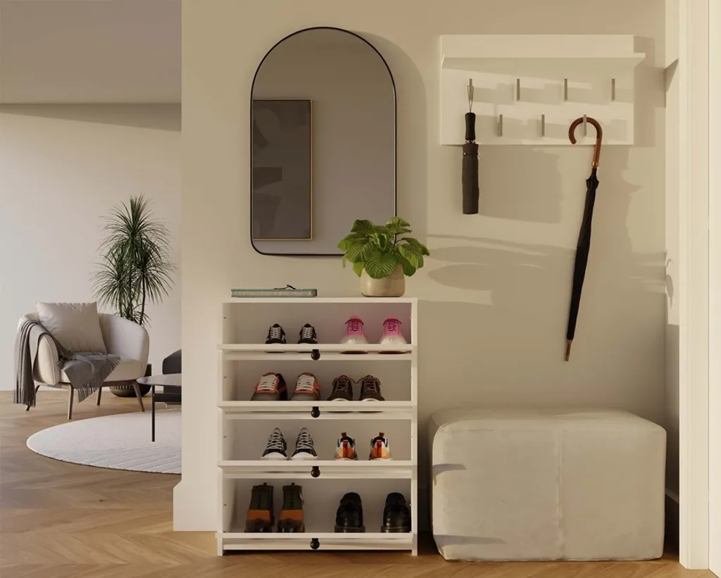 Meuble chaussures ZAYAN blanc 2 portes battantes - Rangement gain place - 8