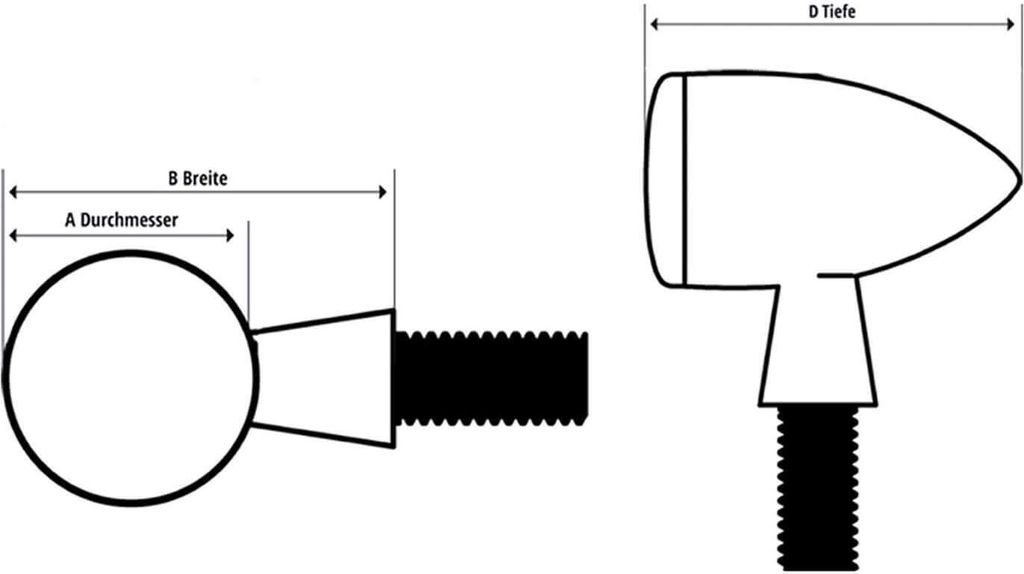 Diagrams showing dimensions of a motorcycle indicator light.