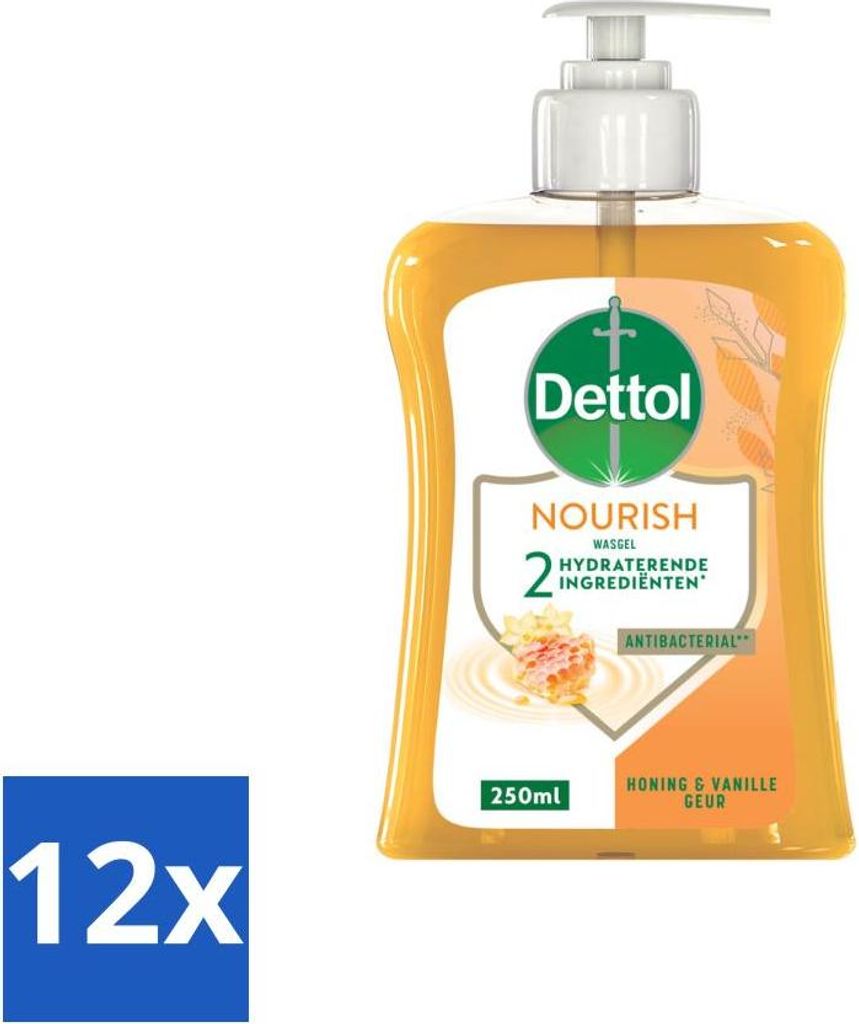 Dettol Handseife Pflegend Honig & Vanille 250 ml - Vorteilspack - 12 Stücke