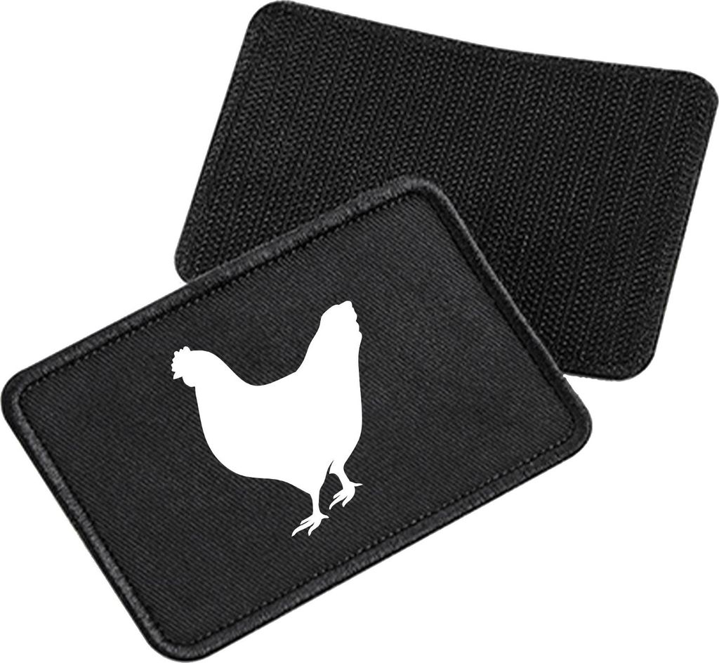 Huuraa Patch Huhn Silhouette Black 10 x 6,5cm Baumwolle Klettpatch für Mütze Geschenkidee