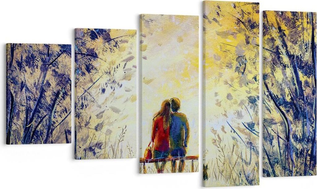 Bild auf Leinwand - Leinwandbild - 5 Teile - Liebhaber auf Bank - 100x60cm - Wand Bild - Wanddeko - Wandbilder - Leinwanddruck - Bilder - Wanddekor...