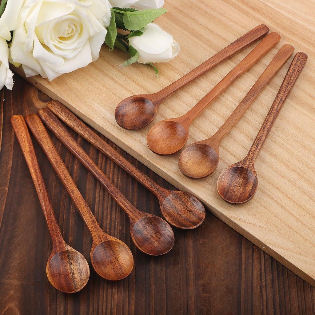 8 Stück Kleine Holzlöffel - 17cm Glatter Honiglöffel - Holztee- und Dessertlöffel zum Kochen, Servieren, Rühren von Kaffee, Tee, Honig, Zucker...