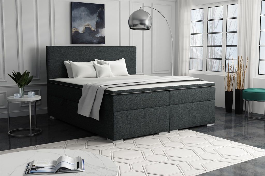 Boxspringbett Schlafzimmerbett SOREL 140x200cm Stoff Inari Dunkelgrau