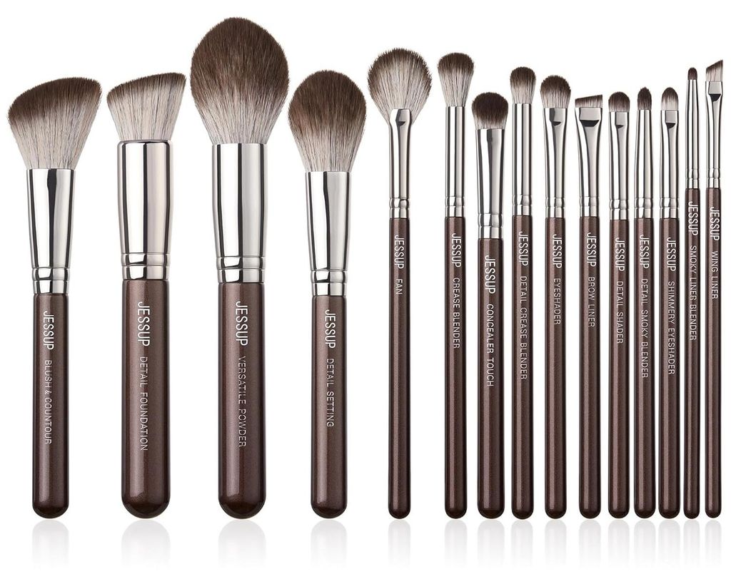 Jessup 15-teiliges professionelles Make-up-Pinsel-Set-Kit-Pulver-Fundament-Definition Farbgradient Linie (H-Shimmer Brown)