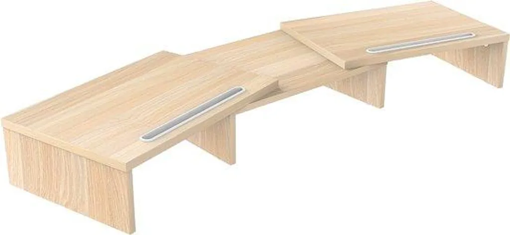 Support Double Écran Ergonomique en Bois Réglable avec Support Téléphone