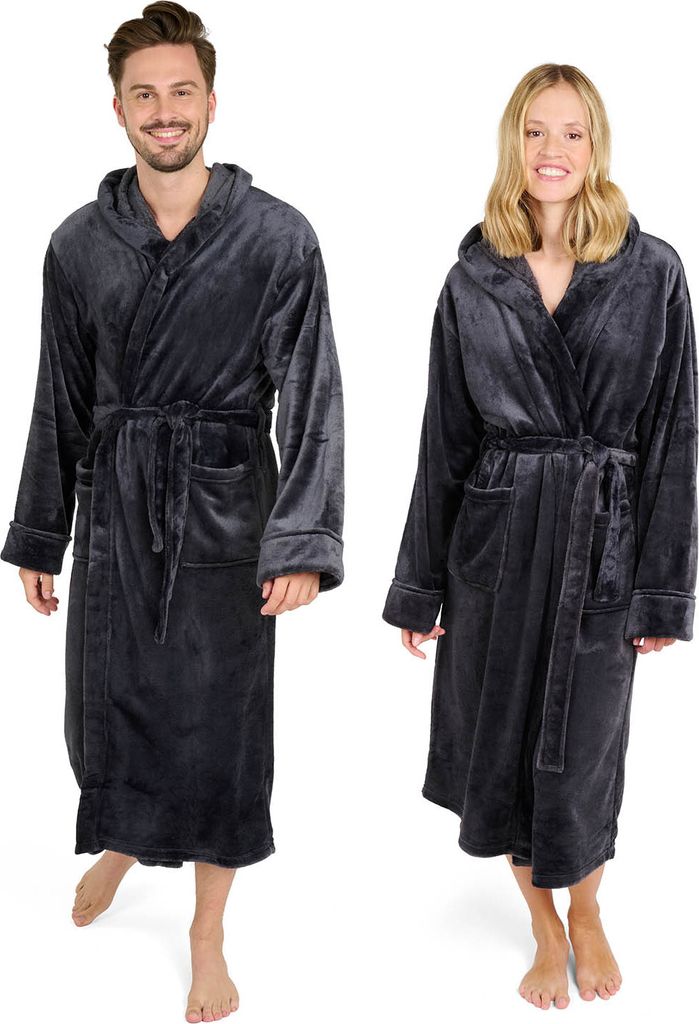 Blumtal Bademantel Damen und Herren - kuschelig weicher Fleece Bademantel mit Kapuze & praktischen Fronttaschen, , Größe XXXL, Farbe Anthrazit