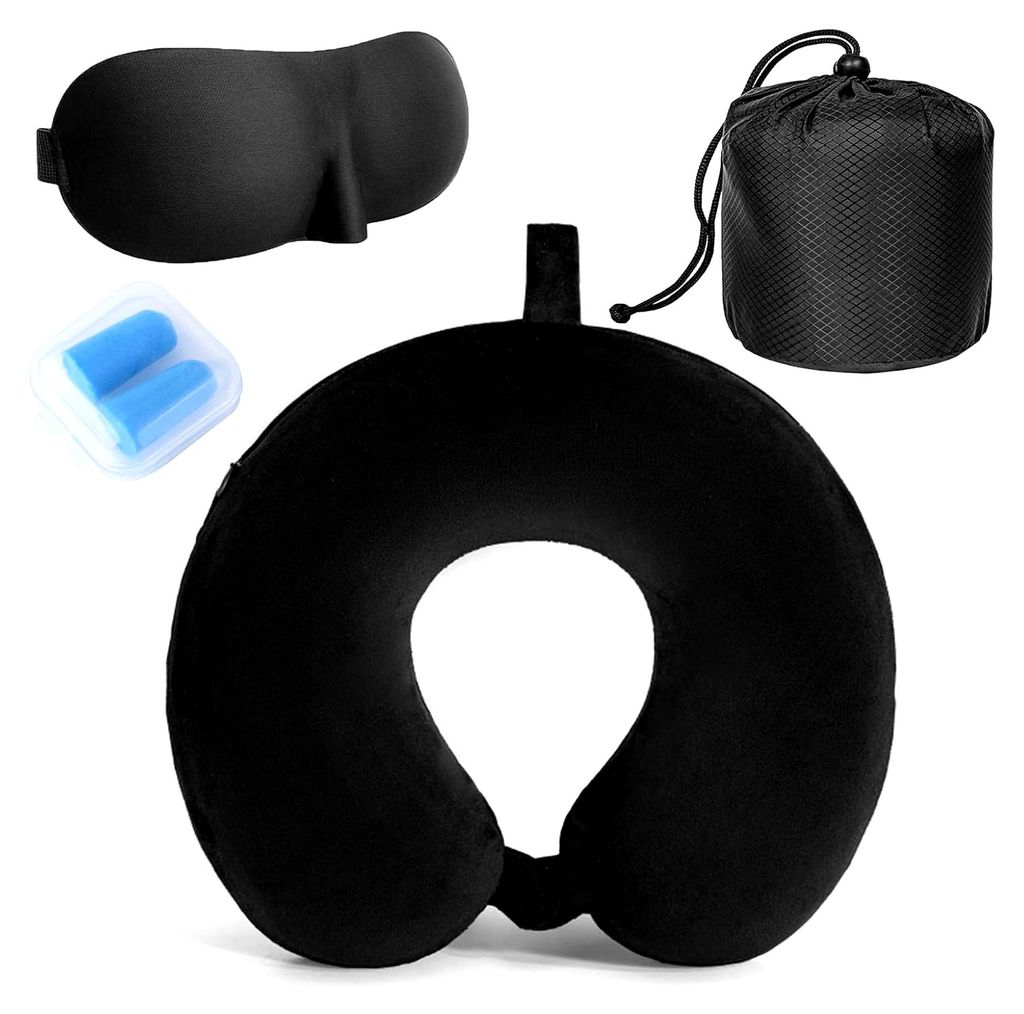 Nackenkissen Flugzeug, Memory Foam Reisekissen, 30cm Nackenkissen Reise mit Schlafmaske Ohrstöpsel Tasche für Reisen Flugzeug Büro Auto Zug (Sch...