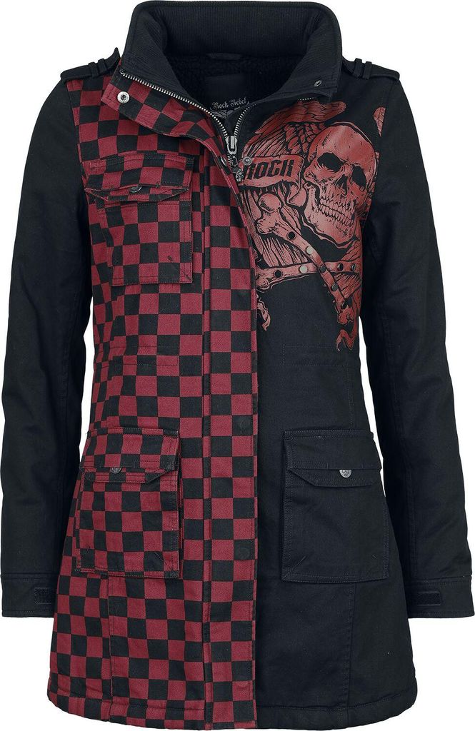 Rock Rebel by EMP Damen schwarze Winterjacke mit kuschelig warmen Teddyfell XL