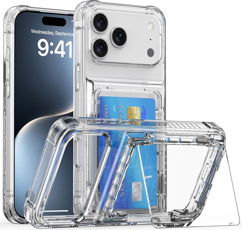 Cadorabo Handyhülle mit Kartenfach für Apple iPhone 17 PRO Hülle in TRANSPARENT TPU Schutzhülle mit Klappfach für Karten & Ausweis – Stoßfe...
