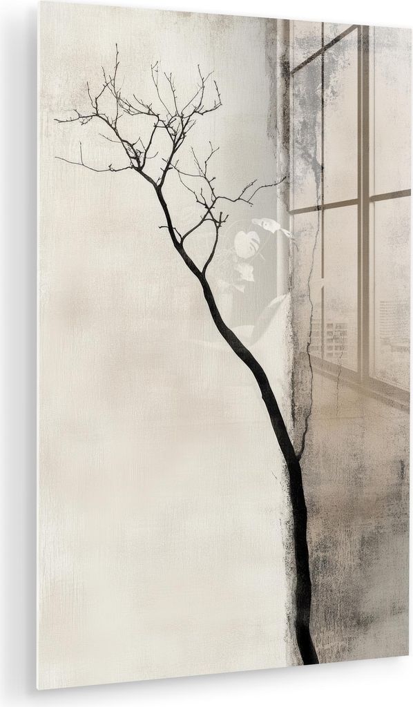 MuchoWow Glasbilder - Bilder auf Wandbild - Foto auf Glas Wabi sabi - Pflanze - Beige 80x120 cm Wanddekoration aus Glas - Acrylglasbild - Acrylbild...