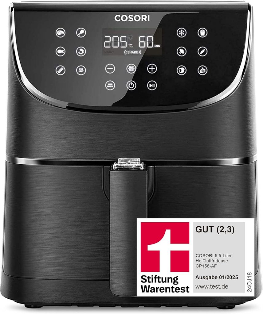 Cosori Heißluftfritteuse 5,5L XXL Friteuse Heissluftfritteuse+LED-Touchscreen,11 Programmen, 1700,00 W, 11 Programme, LED Display Touchscreen