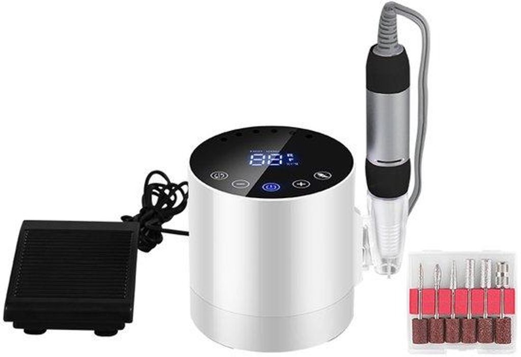 Elektrische Nagelvijl für Gelnagel, 35.000 tpm, LCD-Schirm, Touchscreen-Knopfen, Fußpedal, 6-teiliges Set