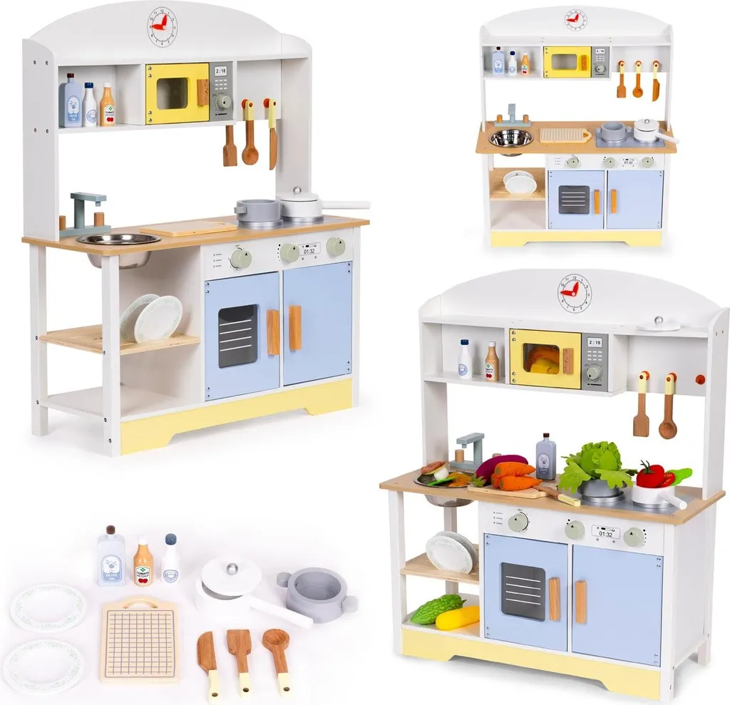 Cuisine jouet tout-en-un four et lave-linge bois avec 12 ustensiles