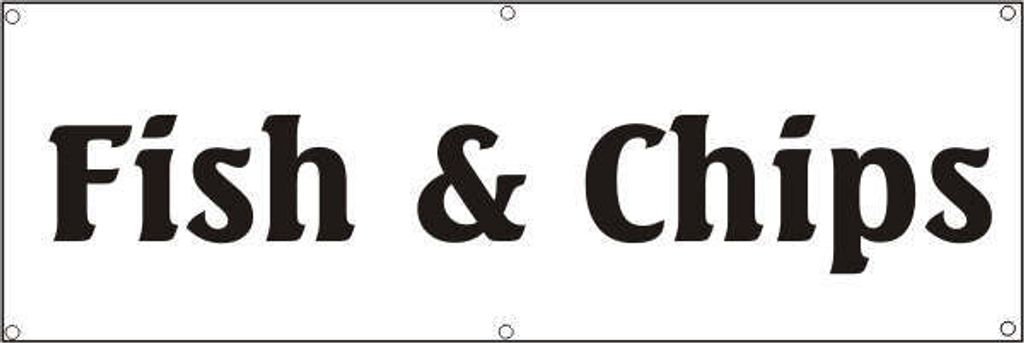 Werbeplane / Gerüstplane - p076 - Fish & Chips - NEU - 300 cm x 100 cm - für Baustelle, Garten, Zaun oder Veranstaltung