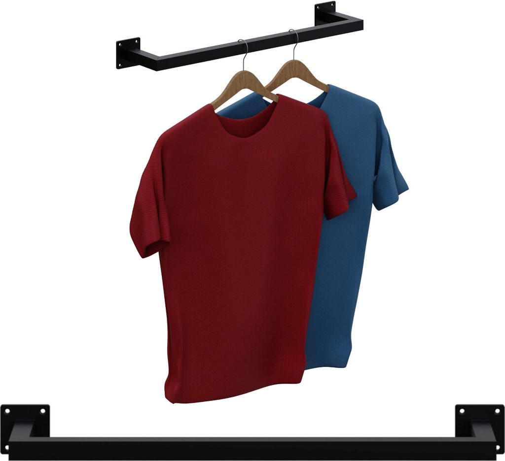 Garderobenstange Kleiderstange Garderobe Halter Kleiderständer Metall Schwarz Wand 60x12cm