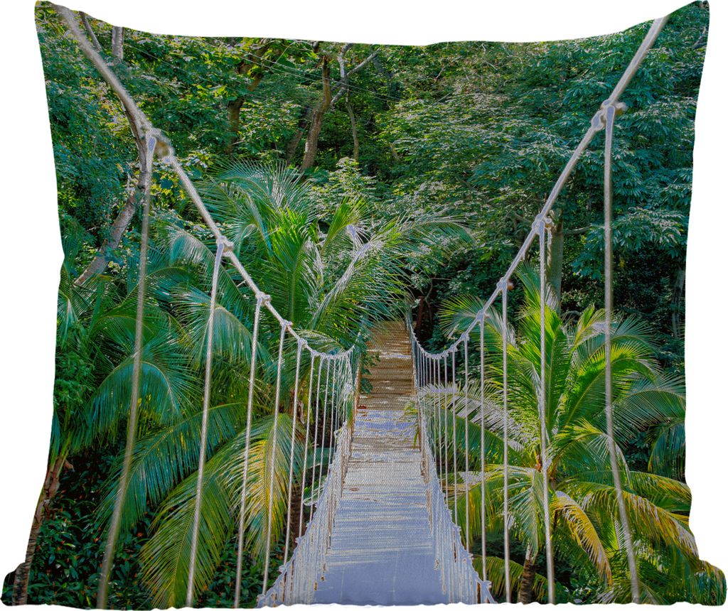 MuchoWow Outdoor Kissen - Dschungel - Palme - Brücke - Natur - Pflanzen - 40x40 cm - Wetterfest - Lounge Kissen - Kopfkissen - Interieur - Polst...