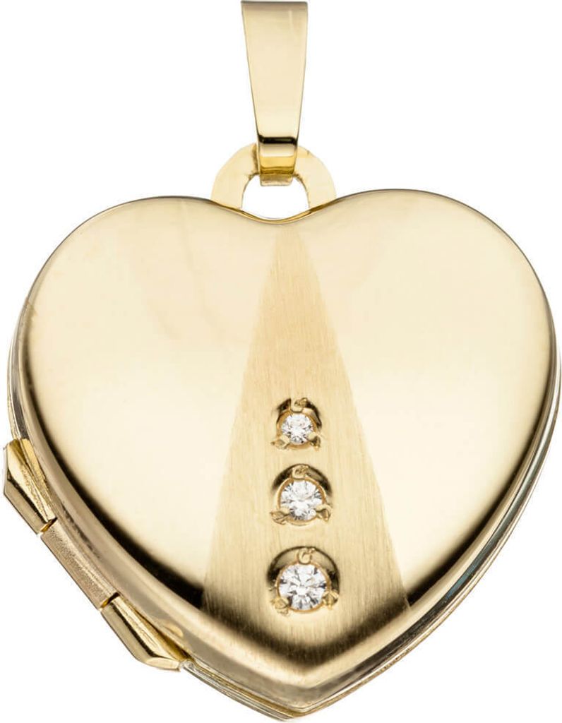 Medaillon Anhänger zum Öffnen Herz mit 3 Zirkonia 333 Gold Gelbgold Damen