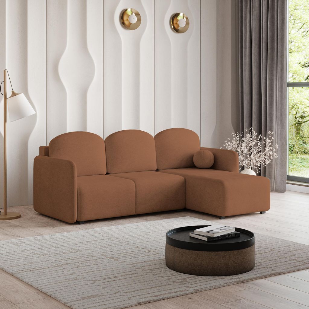 Masseno Ecksofa SUVINO mit Schlaffunktion L-Form, Sofa mit Bettkasten, Wohnzimmersofa, Couch, Soffa, Bettsofa, Couchgarnitur- Orange, NEVE 52