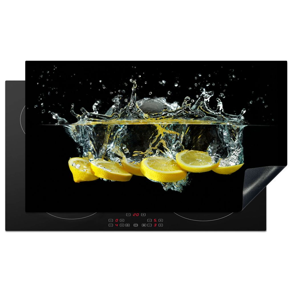 KitchenYeah Herdabdeckplatte Zitrone - Frucht - Gelb - Stilleben - Wasser , 91x52cm, Küche Deko, Glaskeramikkochfeld Herdabdeckung, Abdeckplatte...