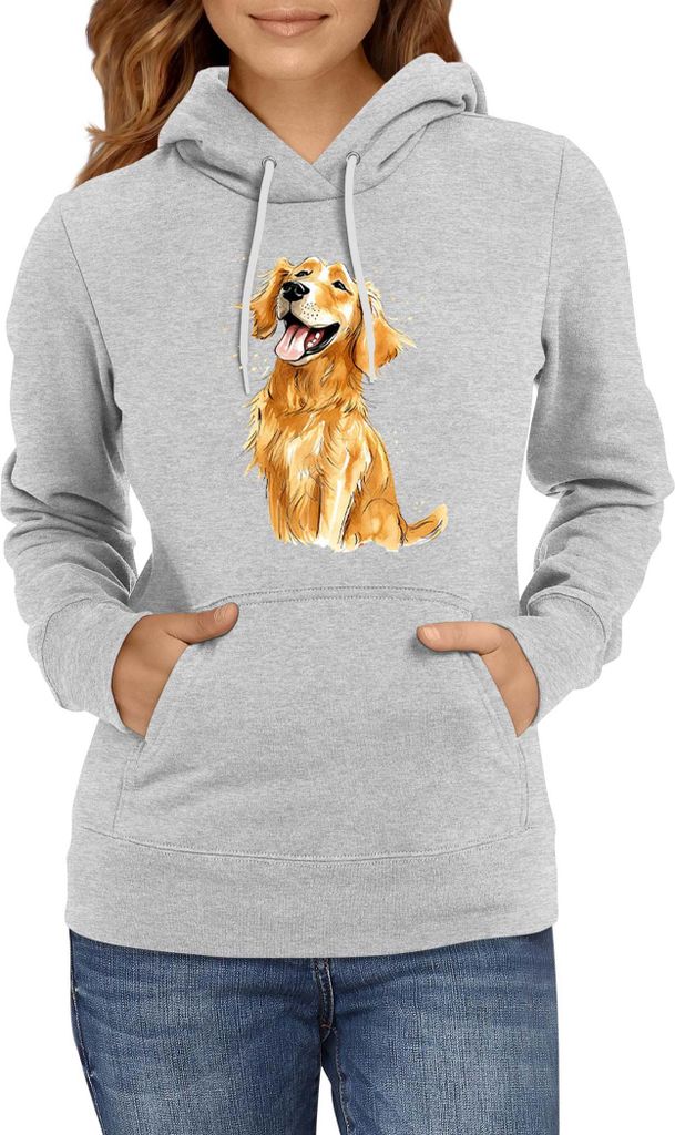 Damen Kapuzenpullover Funny Dogs Breeds Golden Retriever Dog Breed 010, Lady 2XL / Grau