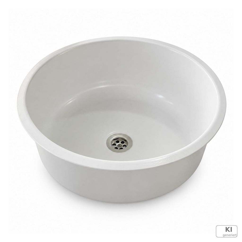 Weiße Spüle Ø 44 cm | Becken Ø 38 cm ohne Überlauf weiss Produktbild 
