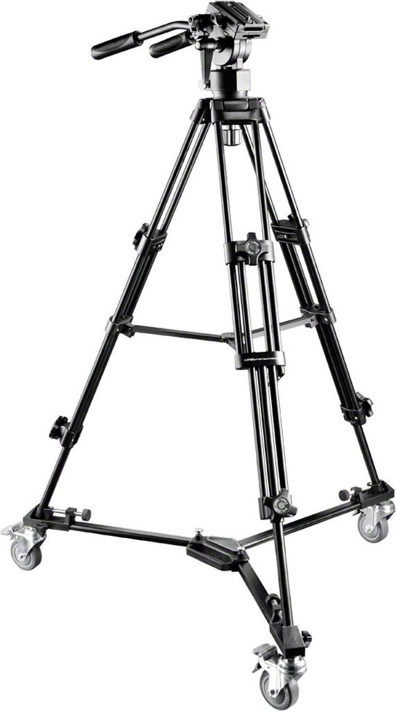 Walimex pro EI-9901 Video Pro Stativ - Belastbarkeit 6 kg / Höhe 64-134 cm - inkl. Stativwagen WT-600, feststellbare Rollen - mit Videoneiger, Mit...