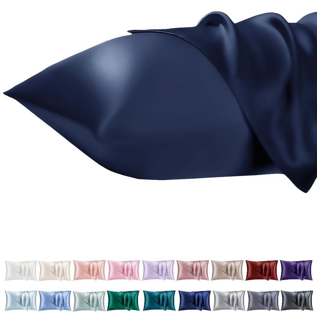 Set aus 2 Satin-Kissenbezügen 40x60 cm mit Reißverschluss, seidenweich, geeignet für lockiges Haar, Satin-Kissenbezüge, blaue Kissenbezüge.