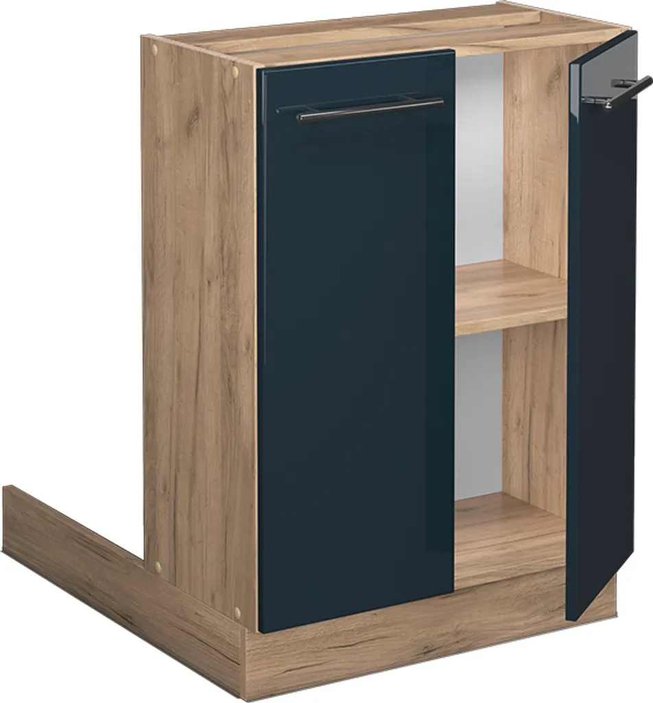 Vicco isola cucina Fame-Line, 60 cm senza piano di lavoro, Blu scuro lucido/Quercia dorata - 4