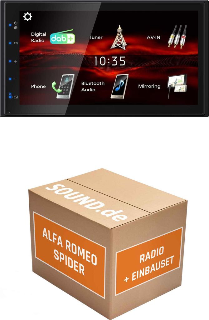 Autoradio Einbaupaket JVC KW-M180DBT passend für Alfa Romeo Spider 6 + Magneti Marelli + Bose | Bluetooth USB