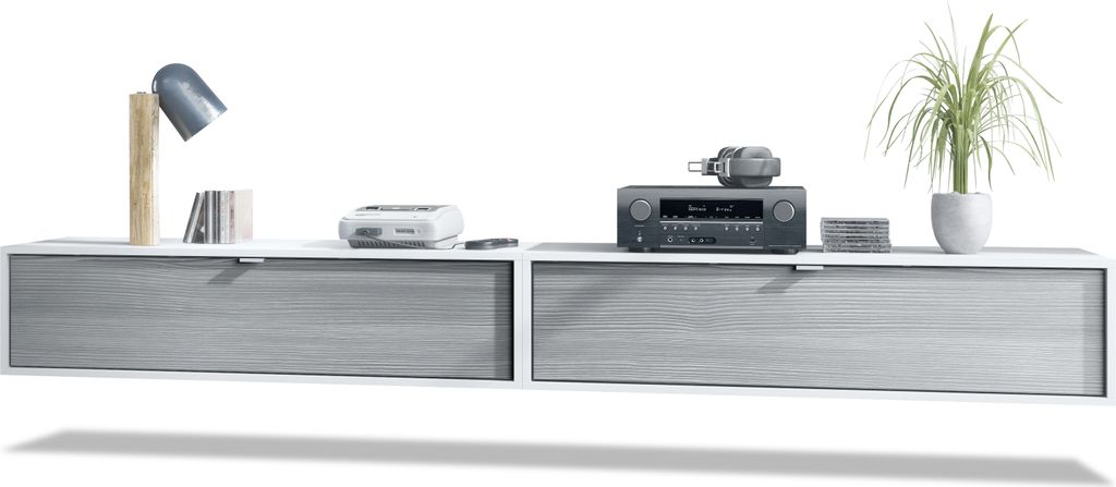 Vladon 2er-Set TV Board Lana 120, Germany, Lowboards je 120 x 29 x 37 cm mit viel Stauraum, Korpus in Weiß matt, Fronten in Avola-Anthrazit | Gro...