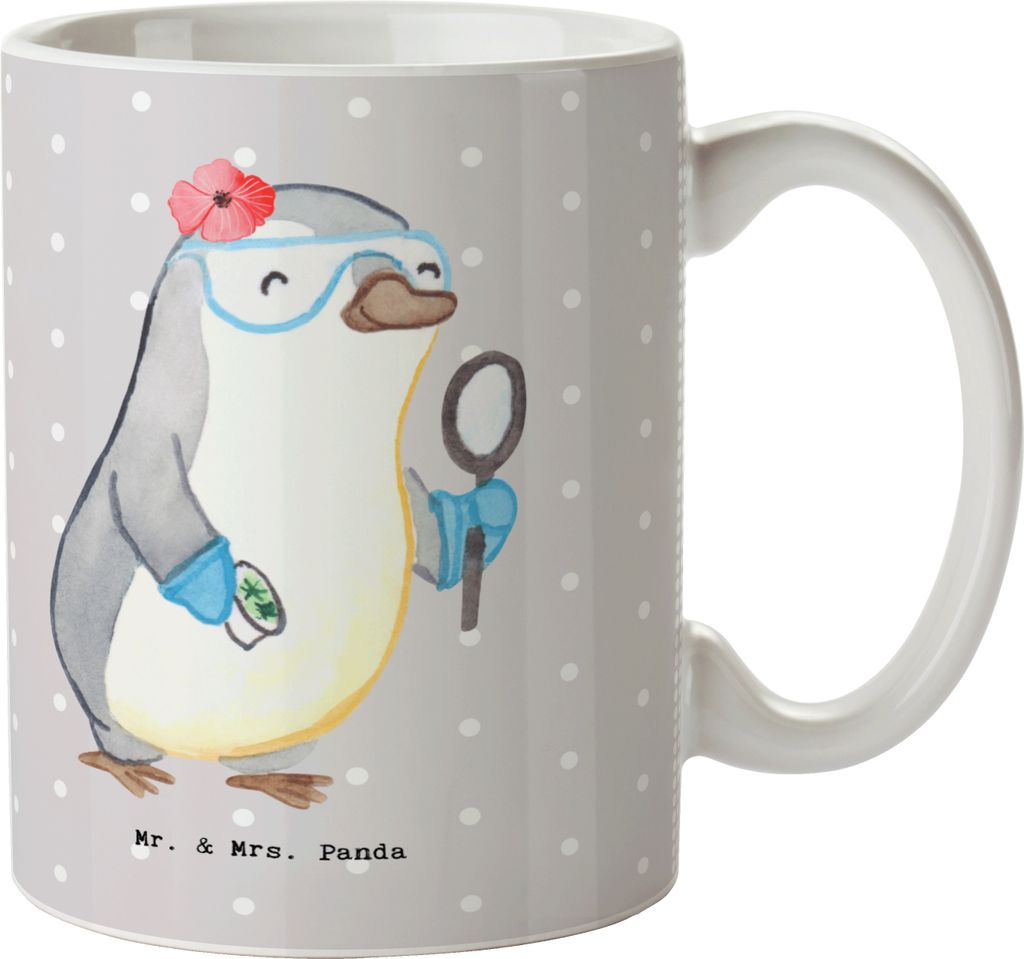 Mr. & Mrs. Panda Teetasse Biologielehrerin Herz - Grau Pastell - Geschenk, Pott, Grundschule, Biounterricht, Kaffeetasse, Tasse mit Spruch, Unterri...