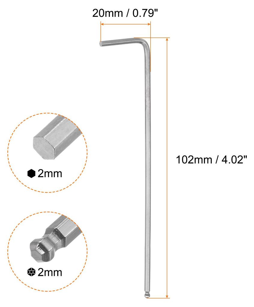 4 Stš¹ck Innensechskantschlš¹ssel mit Kugelkopf 2mm L-Form Extra langer Arm Sechskantschlš¹ssel aus Chrom-Vanadium-Stahl Reparaturwerkzeug f...
