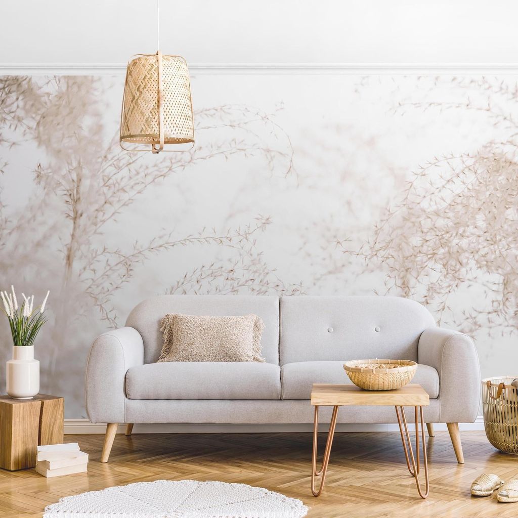 Fototapete Blumen - Vliestapete - Bildtapete UV-beständig Gräser beige Landhaus Wandtapete geruchsfrei