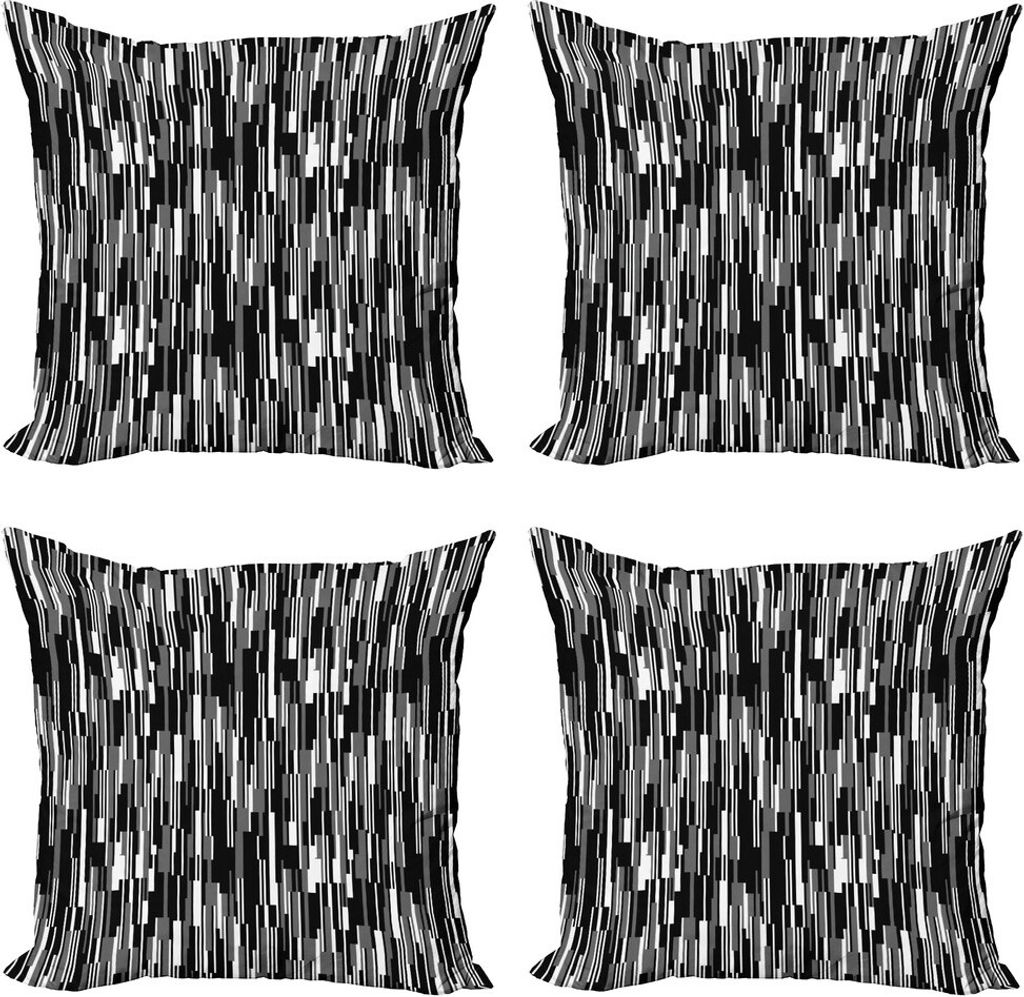 ABAKUHAUS Schwarz und weiß Kissenbezug Set (4 Stück), abstrakte Linien, Moderner Doppelseitiger Digitaldruck, 60 cm x 60 cm, Schwarz, Grau, Weiß