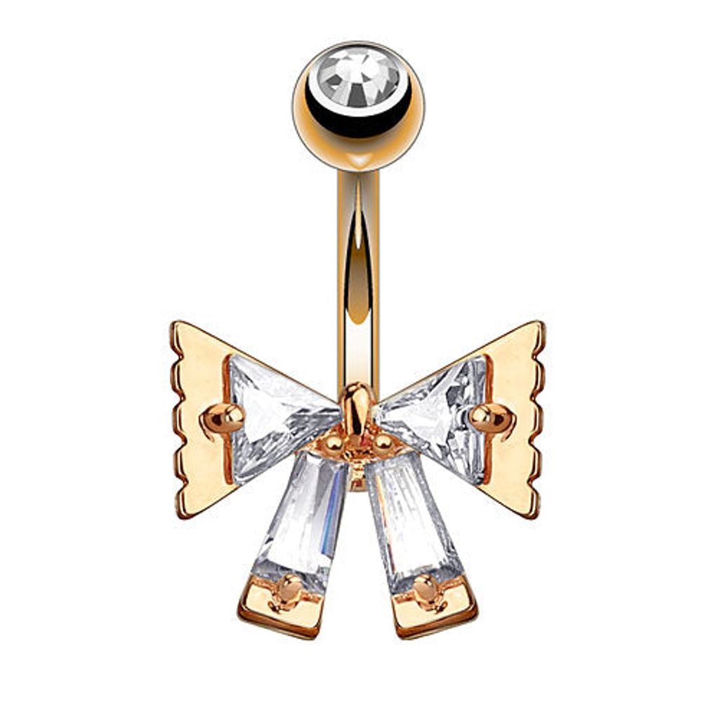 Taffstyle Bauchnabelpiercing Bauchnabelpiercing Schmuck Stecker Princess Cut Kristall Schleife, Roségold