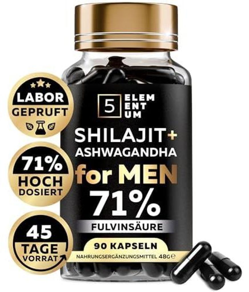 Hochdosierter Shilajit & Ashwagandha Komplex für Männer - 90 Kapseln - Natürliche Unterstützung für Energie, Ausdauer und Vitalität - 1000mg ...
