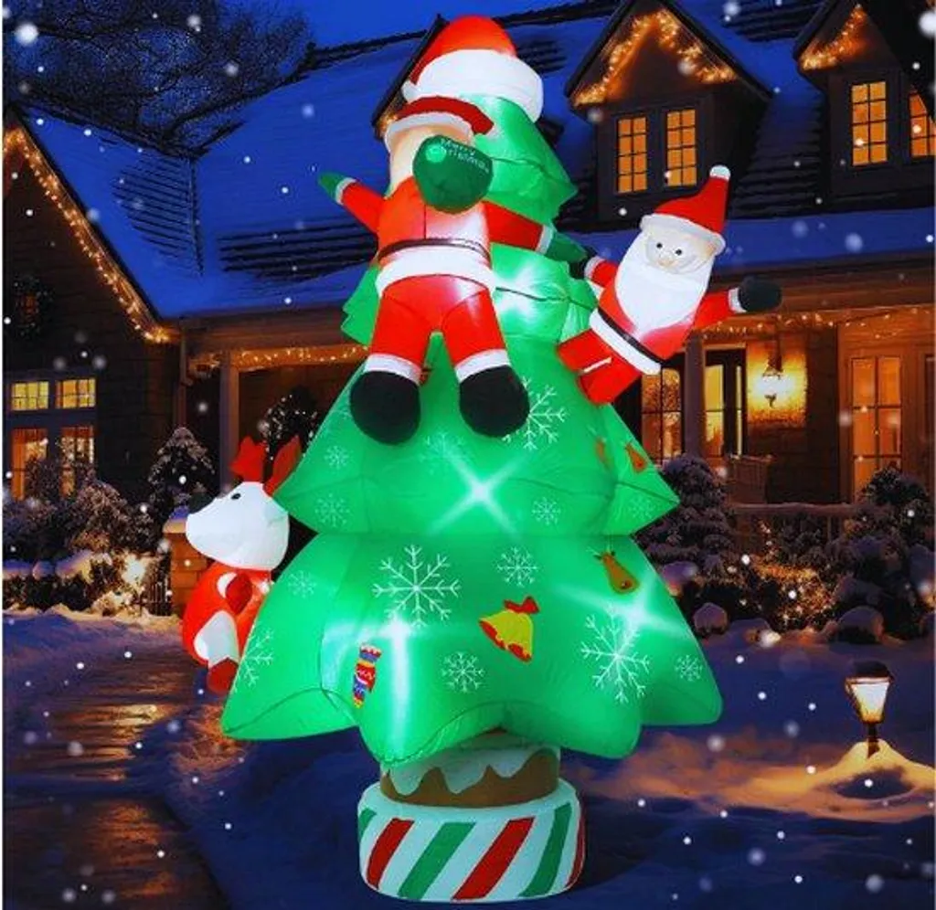 Décoration de jardin Noël gonflable 3m : Père Noël et rennes pour pelouse