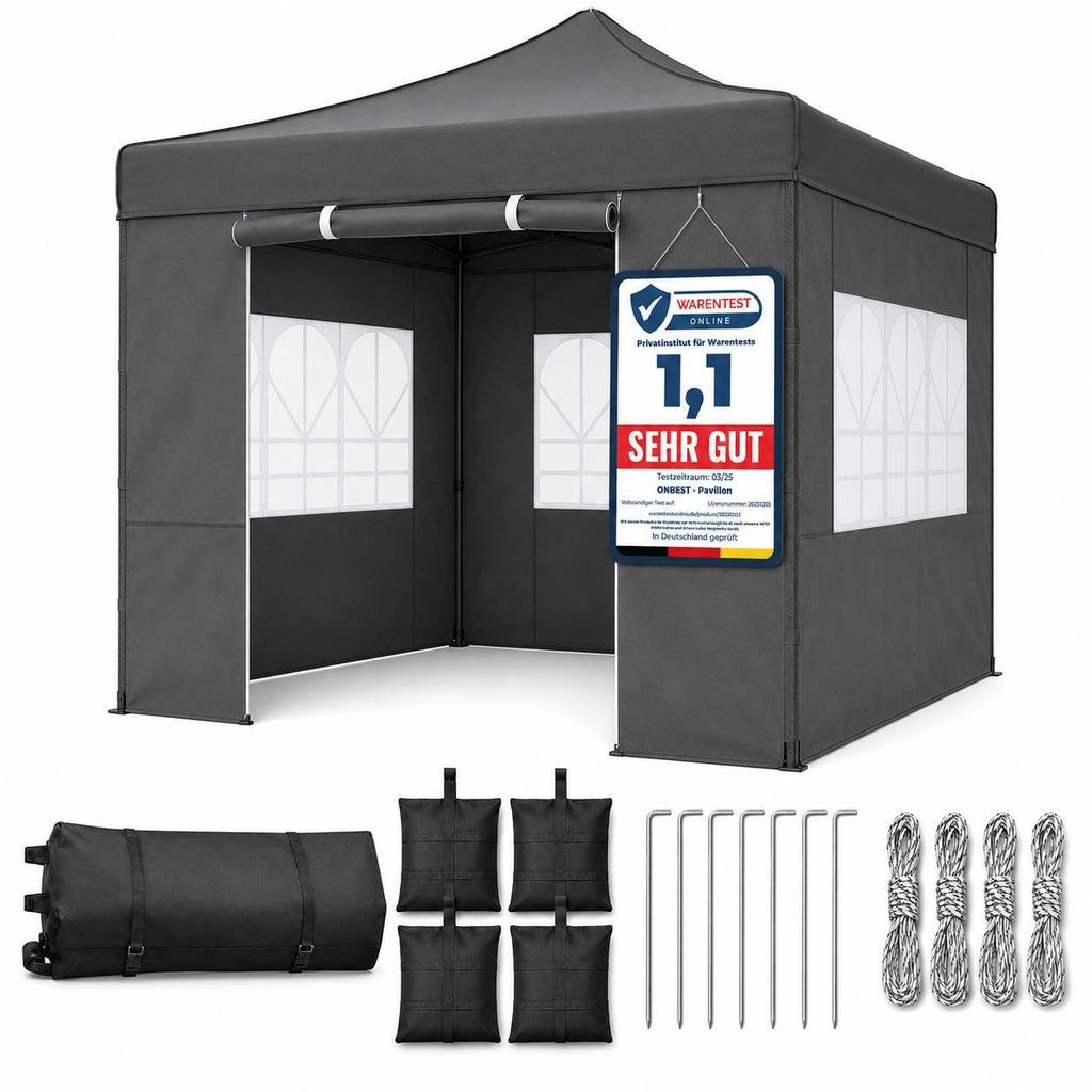 ONBEST Pavillon 3x3 | Wasserdicht | faltbar | Grau | mit Produktbild 