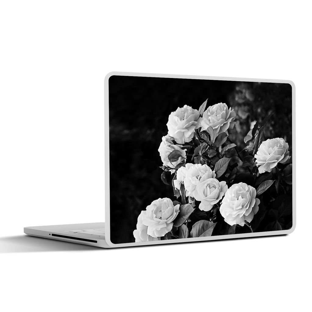 MuchoWow Laptop Aufkleber Sticker Cover Blumen - Schwarz und Weiß - Natur - Pflanzen - Rosen 30x21 cm - Sticker für Laptop - Selbstklebend
